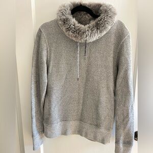 Zara Gray Fur-Trimmed Turtleneck Sweater
